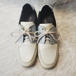 Bally Women White Blue Evolution Golf Lace Up Rubber Shoes